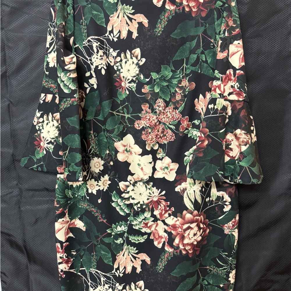 Calvin Klein Long Sleeve Floral Dress - Black and Green